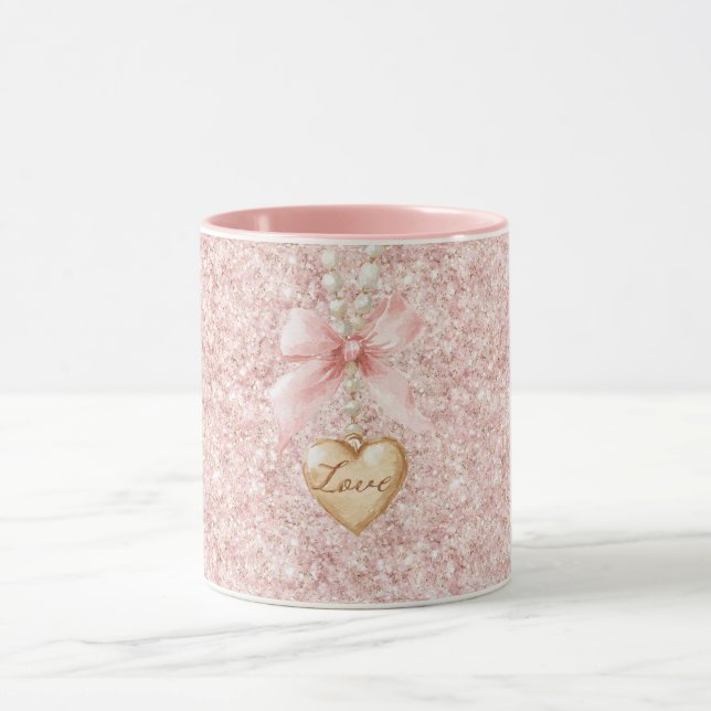 Caneca Pink Bow Glitter Love Heart Necklace   (Centro)
