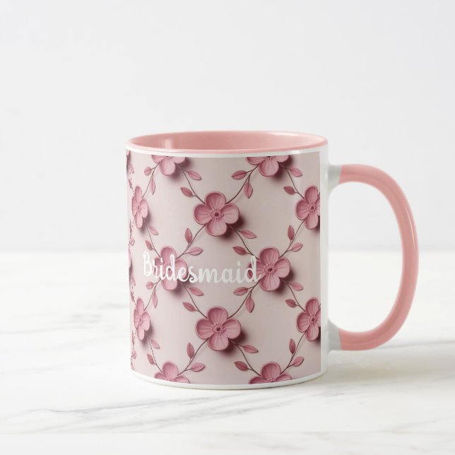 Caneca Pink Cherry Blossoms Bridesmaid Pink Combo Mug (Direita)