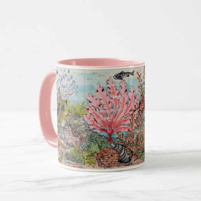 Caneca Pink Coastal Chic Sea Life Ocean Beach Marine Mug (Frente Esquerda)