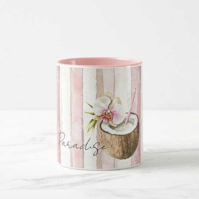 Caneca Pink Cream Paradise Tropical Coconut Orchid Flower (Centro)
