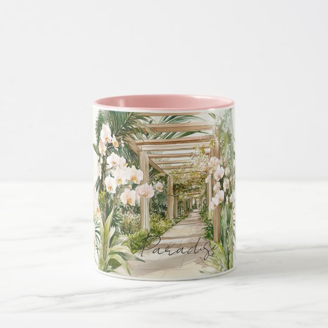 Caneca Pink Cream White Tropical Orchid Flowers Paradise (Centro)