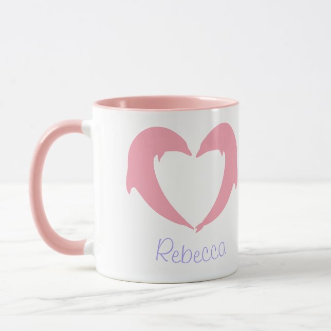 Caneca Pink Dolphin Heart Silhouette de dois tons Coffee  (Esquerda)