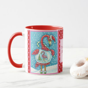 CANECA PINK FLAMINGO, NATAL BRANCO SNOWGLOBE COMBO MUG
