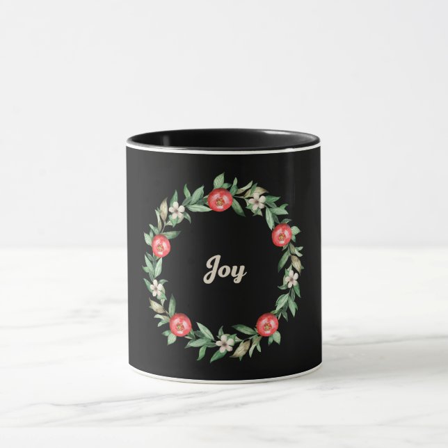 Caneca Pink Floral Christmas Wreath Mug | Joy (Centro)