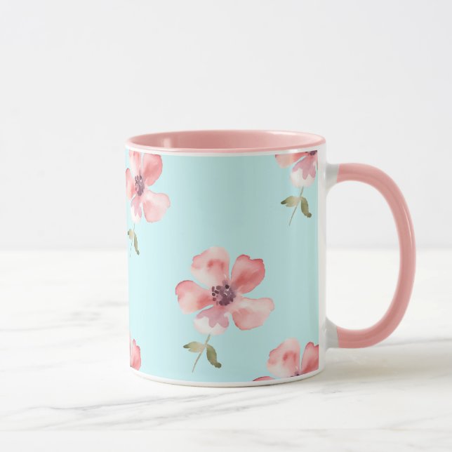 Caneca Pink Floral Mug – Blue Pastel Pattern (Direita)