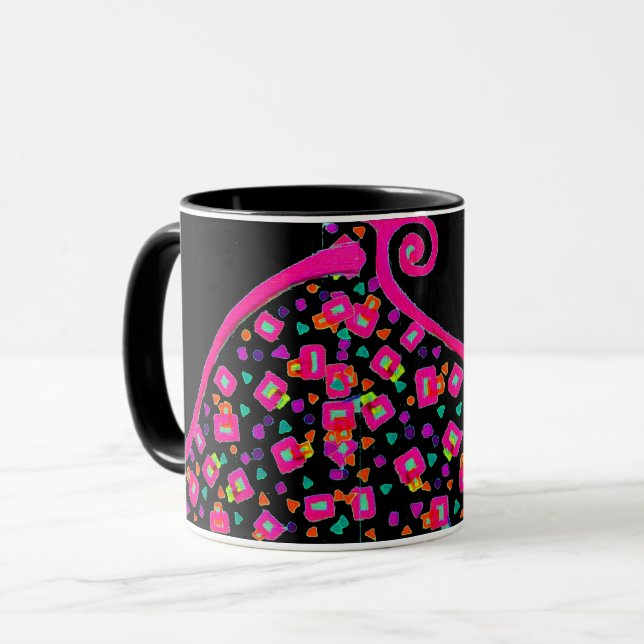 CANECA PINK FUCHSIA BLACK ABSTRATO DECO MONOGRAMA (Frente Esquerda)