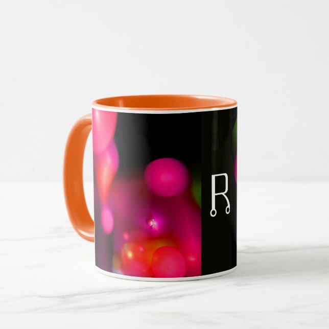 CANECA PINK FUCHSIA PURPLE BLACK FRACTAL BUBBLES MONOGRAM (Frente Esquerda)
