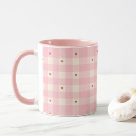 Caneca Pink Gingham Hearts Valentine 