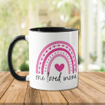 Caneca Pink Heart Rainbow One Loved Mama<br><div class="desc">This cute mug for Mom is appropriate for many occasions, including Mother's Day, Valentine's Day, her birthday, or just anytime you want her know how loved she is! Both sides feature a pretty pink heart boho style rainbow, with the black script "One Loved Mama" at the base. Your custom signature...</div>