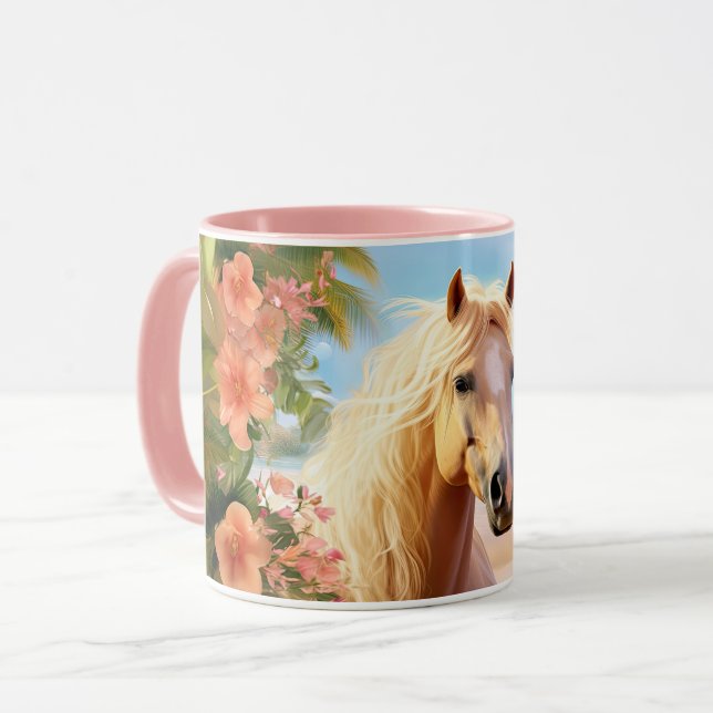 Caneca Pink Hibiscus Beach Palomino Horse Coffee Mug (Frente Esquerda)