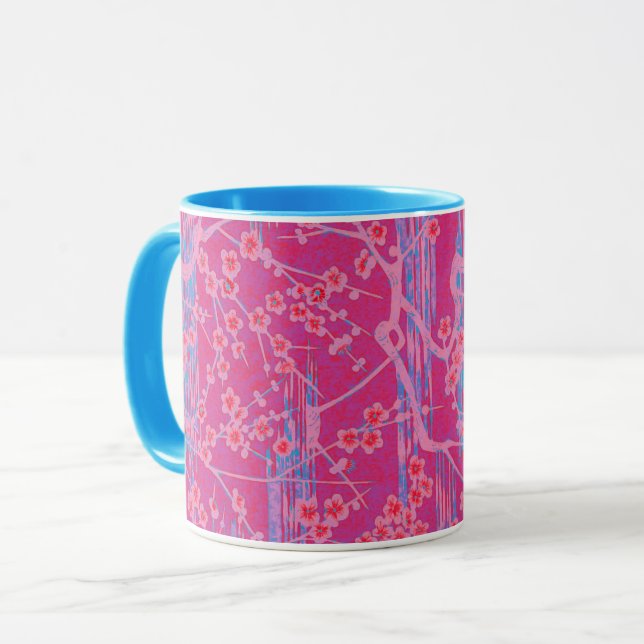 Caneca PINK LILAC TEAL SAKURA FLORES Japoneses Floral (Frente Esquerda)