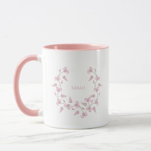 Caneca Pink & Lillac Floral Wreath with Name (Esquerda)