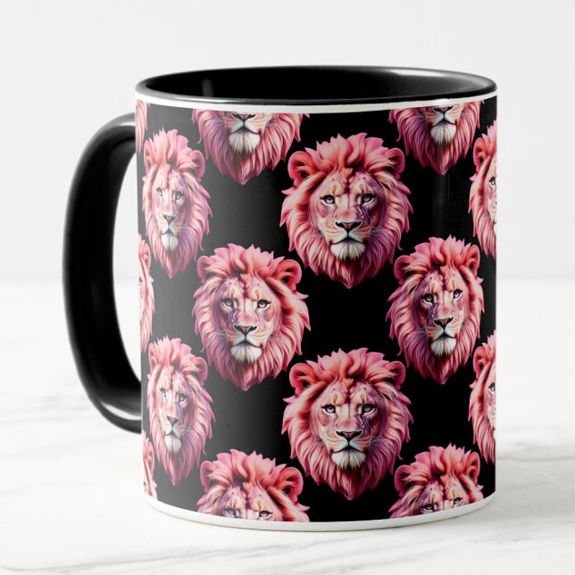 Caneca Pink Lion Head Animal Pattern Design - Black  (Criador carregado)