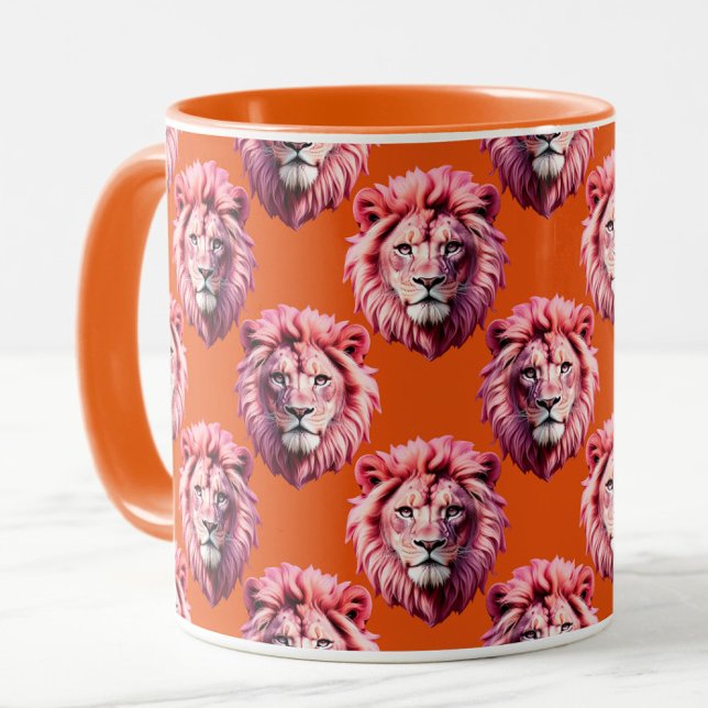 Caneca Pink Lion Head Animal Pattern Design Orange  (Criador carregado)