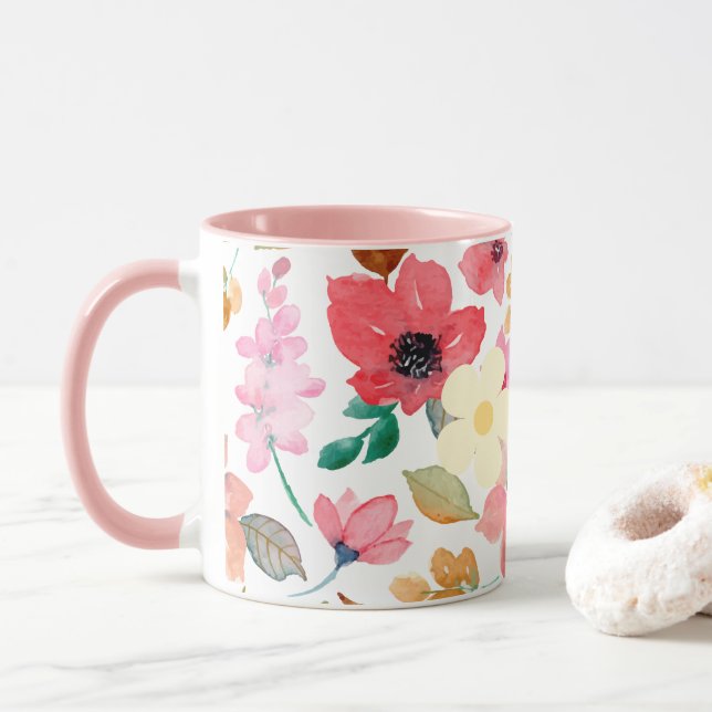 Caneca Pink Painting Pattern Modern Art Design (Com Donut)