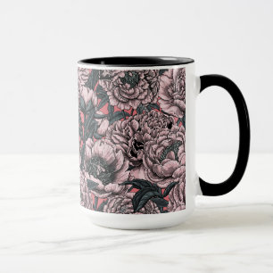 Caneca Pink peony flowers and moths