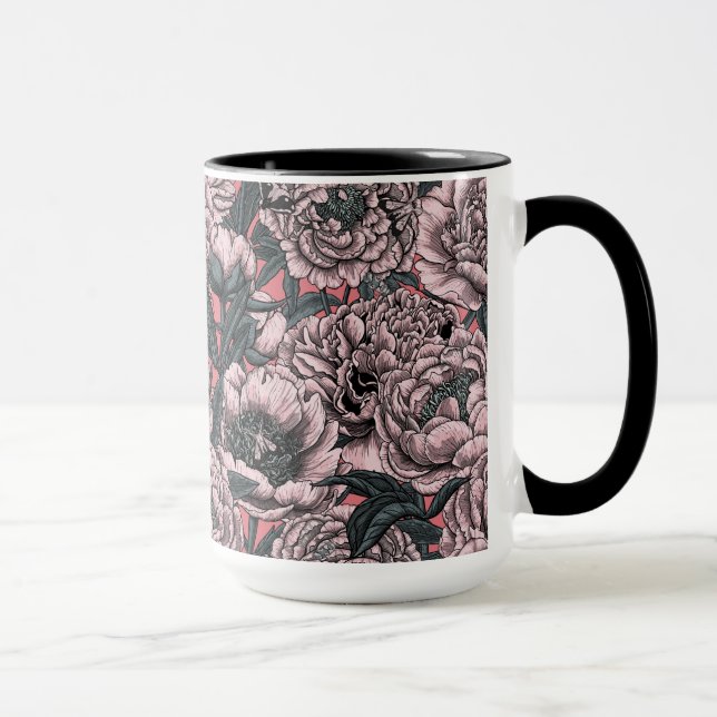 Caneca Pink peony flowers and moths (Direita)