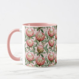 Caneca Pink Protea Flowers Botânico Padrão Floral