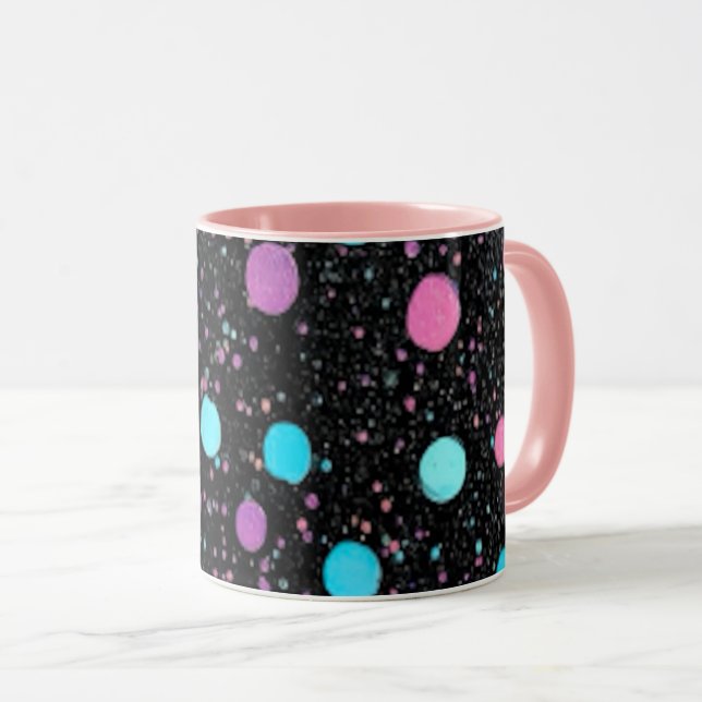 Caneca Pink Purple Blue Polka Dots pattern Design (Frente Esquerda)