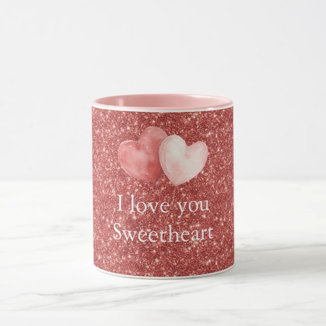 Caneca Pink Red Heart Balloons Glitter Sweetheart (Centro)