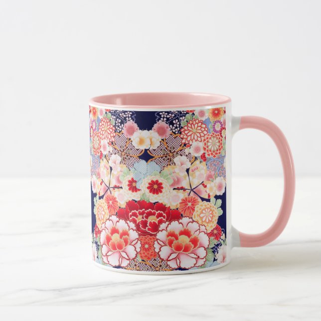 Caneca PINK RED WHITE FLOWERS Peony, Rosa Japonês Floral (Direita)