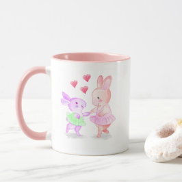 Caneca Pink Rim & Handle Mug Dancing Bunnies Tutu