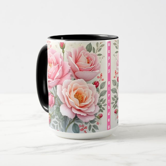 Caneca Pink Roses Beautiful Luxury Popular Collection (Frente Esquerda)