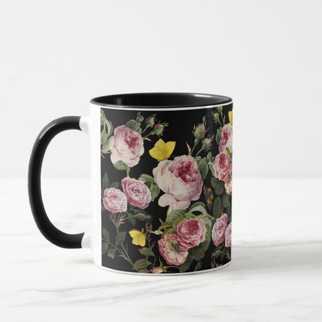 Caneca PINK ROSES E MANTEIRAS AMARELAS Pretas (Esquerda)