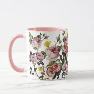 Caneca PINK ROSES E MANTEIRAS AMARELAS White Floral