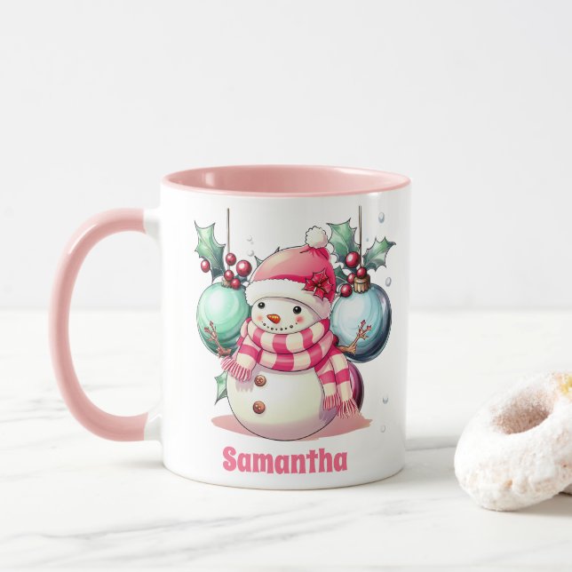Caneca Pink Snowman Christmas Kids Hot Chocolate (Com Donut)