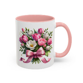Caneca Pink Tulip Floral Mug Cute Gift
