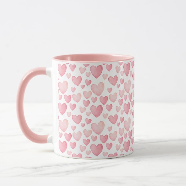 Caneca Pink Watercolor Valentine Hearts Pattern (Esquerda)