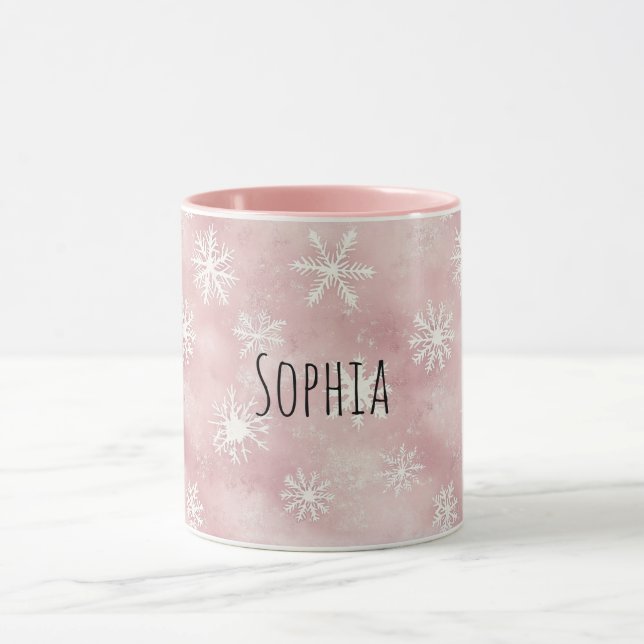Caneca Pink White Snowflakes Christmas (Centro)
