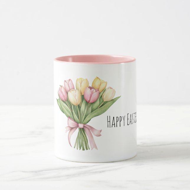 Caneca Pink Yellow Tulip Flowers Easter (Centro)