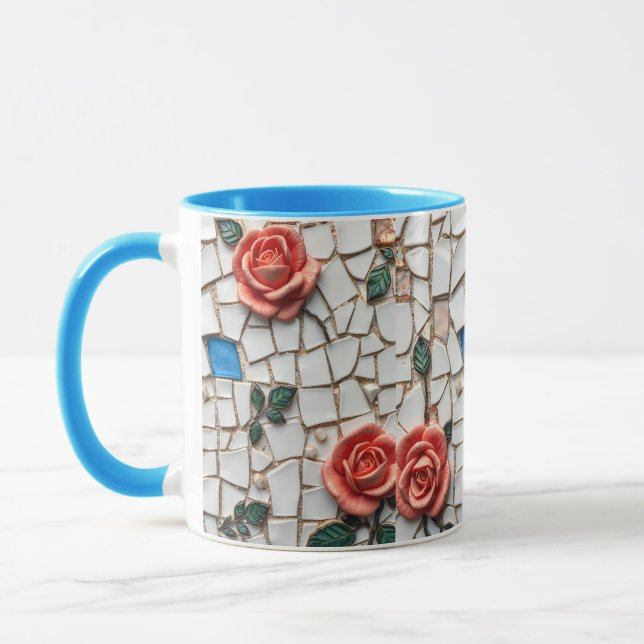 Caneca Pino do mosaico maravilhoso e padrão Rosa azul (Esquerda)