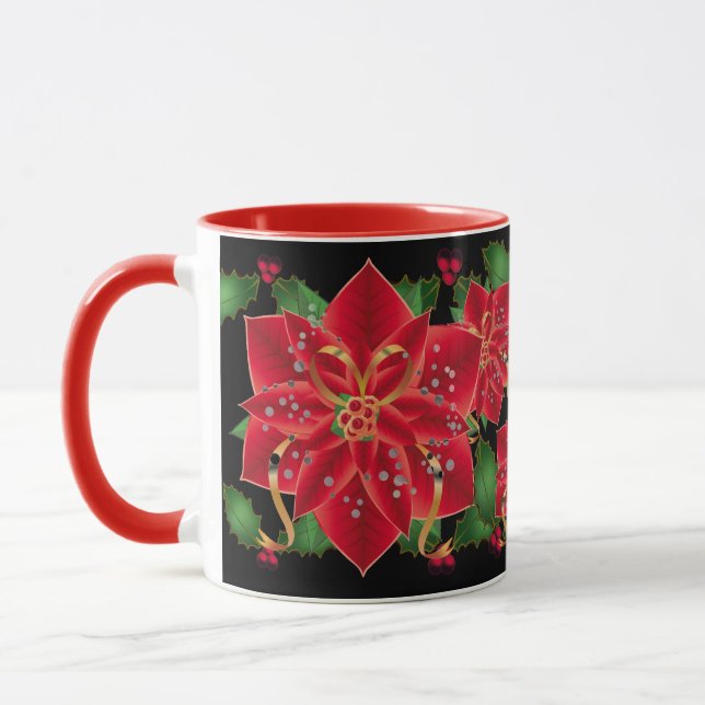 Caneca Pinsettias Vermelhas de Natal e Holly (Esquerda)