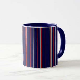 Caneca Pinstripes, cores vermelhas, marinho, cinzas