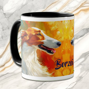 Caneca Pinta Impressionista Borzoi Dog