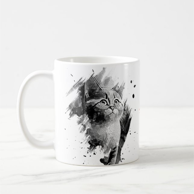 Caneca Pintar preto e branco Mug de gato personalizável (Esquerda)