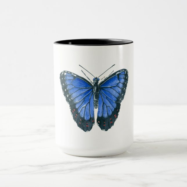 Caneca Pintor aquoso da borboleta Azul Morpho (Centro)