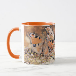 Caneca Pintura à flor de uma borboleta laranja e preta