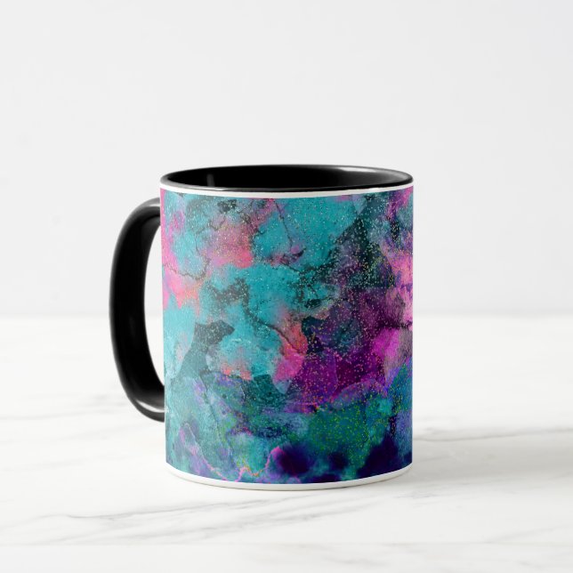 Caneca Pintura Abstrata Cósmica em Aquarela Tinta (Frente Esquerda)
