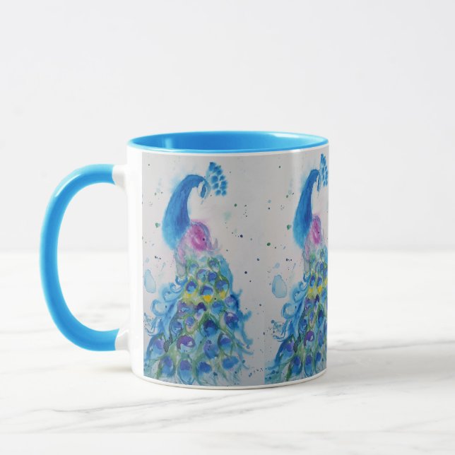 Caneca Pintura Azul de Peacock Elegante (Esquerda)