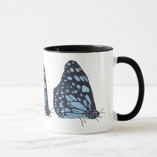 Caneca Pintura Borboleta Preta Pontos Azuis Molas Persona