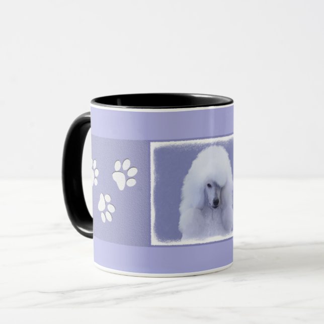 Caneca Pintura Branca de Poodle Padrão - Arte Cão Origina (Frente Esquerda)