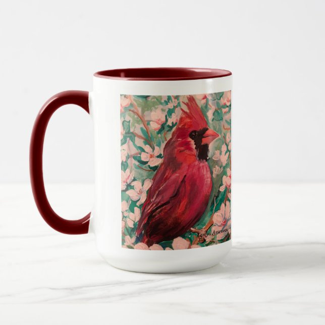 Caneca Pintura Cardinal Branca e Vermelha Moderna (Esquerda)
