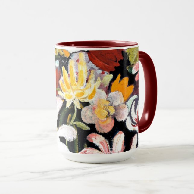 Caneca Pintura de August Macke, tapete de flores (Frente Esquerda)