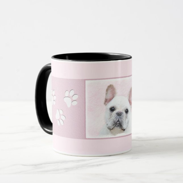 Caneca Pintura de Bulldog Francês (Creme/Branco) - Arte C (Frente Esquerda)
