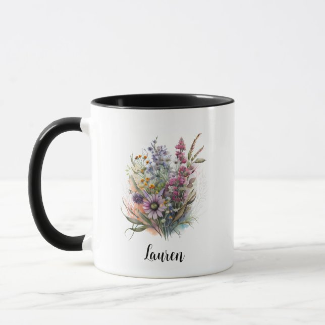 Caneca Pintura de Buquê de Flor Selvagem para Presente no (Esquerda)