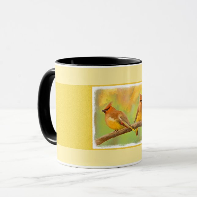 Caneca Pintura De Cedar Waxwing - Arte De Cachorro Origin (Frente Esquerda)